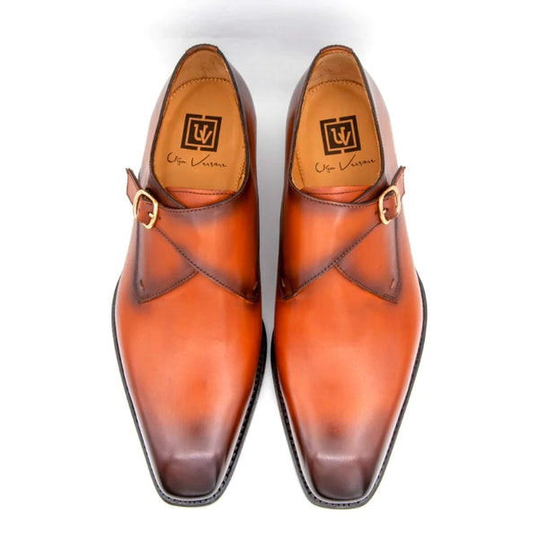 Ugo Vasare "Edward Sr." Burnished Calfskin Monkstrap Shoe Camel