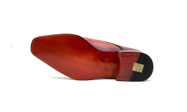 Ugo Vasare "Edward Sr." Burnished Calfskin Monkstrap Shoe Camel