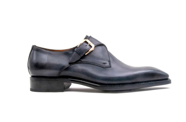 Ugo Vasare "Edward Sr." Burnished Calfskin Monkstrap Shoe Grey