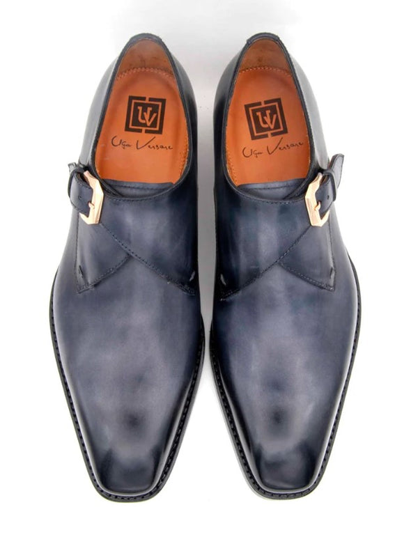 Ugo Vasare "Edward Sr." Burnished Calfskin Monkstrap Shoe Grey