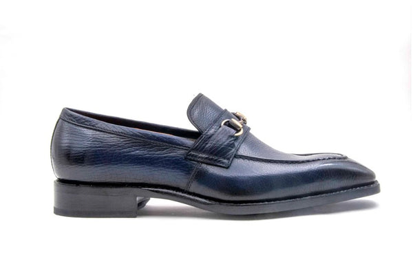 Ugo Vasare Shoes "Harry" Lama Skin Slip-On Loafer Navy