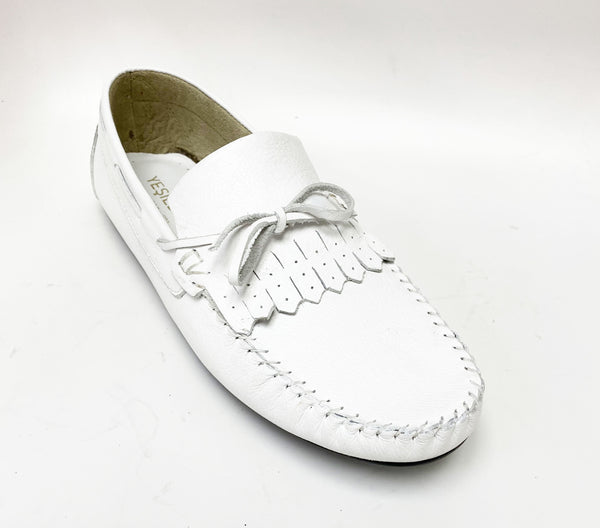 C&E Calfskin Driving Moccasin - White
