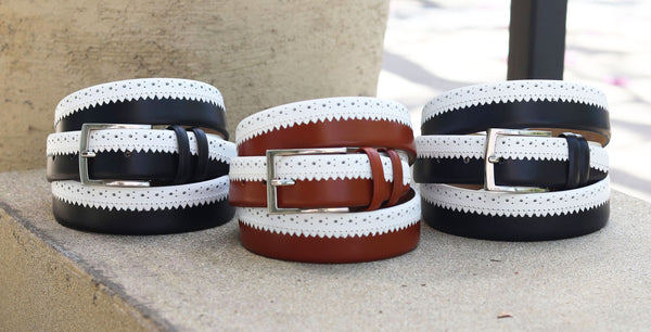 Maurice Two-Tone Calfskin Belt - Tan/White