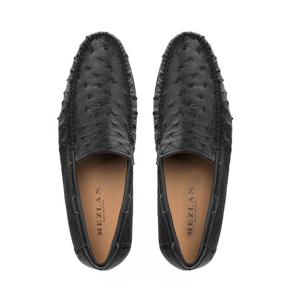 Mezlan Ostrich Moccasin - Black