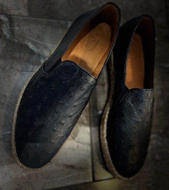 Pelle San Remo Ostrich Espadrille Loafer - Black