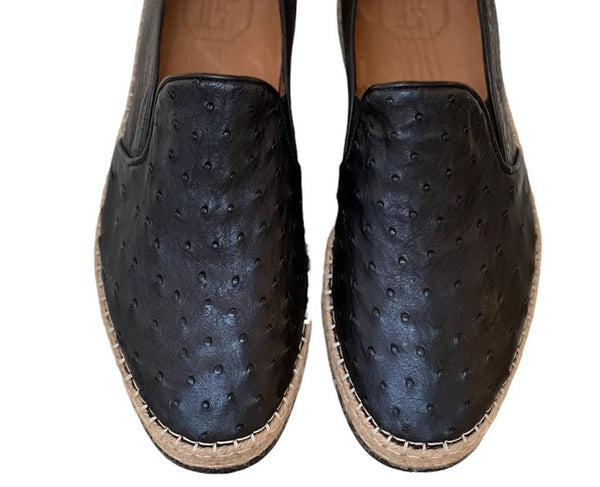 Pelle San Remo Ostrich Espadrille Loafer - Black