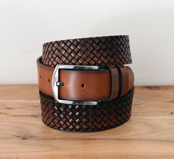 Maurice Woven Leather Belt - Camel