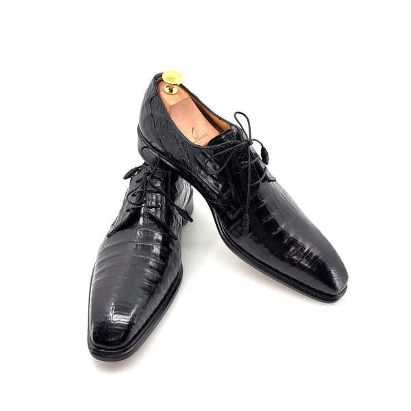 Mezlan "Beverly Hills" Crocodile Lace-Up Shoe Black