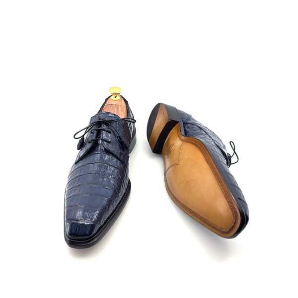 Mezlan "Beverly Hills" Crocodile Lace-Up Shoe Blue