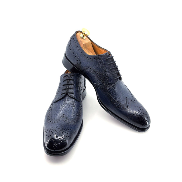 Ugo Vasare Llama Leather Wingtip Oxford - Navy