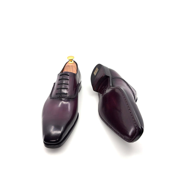 Ugo Vasare "Daniel" Burnished Calfskin Lace-Up Oxford Burgundy