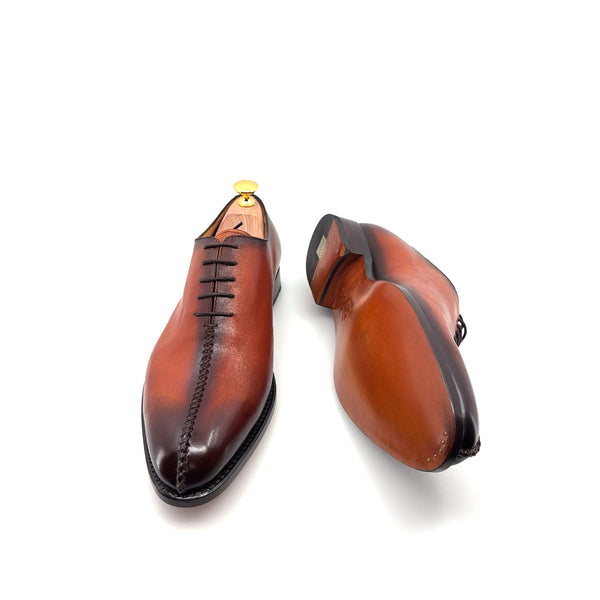 Ugo Vasare "Derrick" Burnished Calfskin Lace-Up Oxford Camel