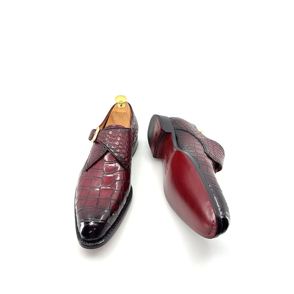 Ugo Vasare Alligator Monkstrap - Burgundy
