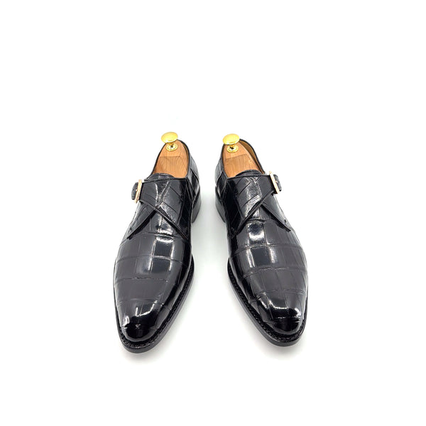 Ugo Vasare Alligator Monkstrap - Black