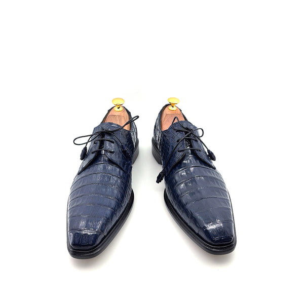 Mezlan "Beverly Hills" Crocodile Lace-Up Shoe Blue