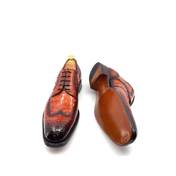 Ugo Vasare Alligator Lace-Up Oxford - Camel