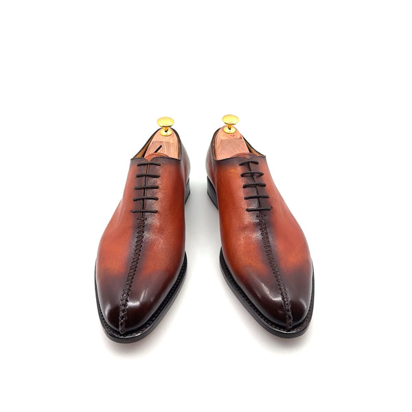 Ugo Vasare "Derrick" Burnished Calfskin Lace-Up Oxford Camel
