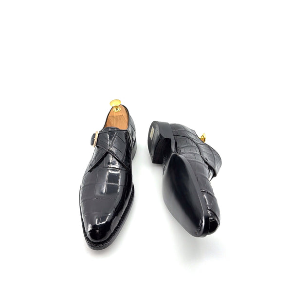 Ugo Vasare Alligator Monkstrap - Black