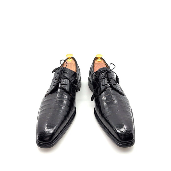 Mezlan "Beverly Hills" Crocodile Lace-Up Shoe Black