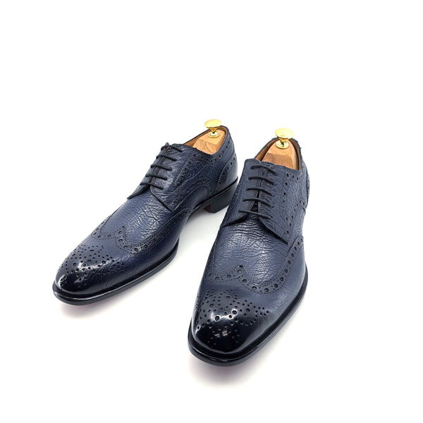 Ugo Vasare Llama Leather Wingtip Oxford - Navy