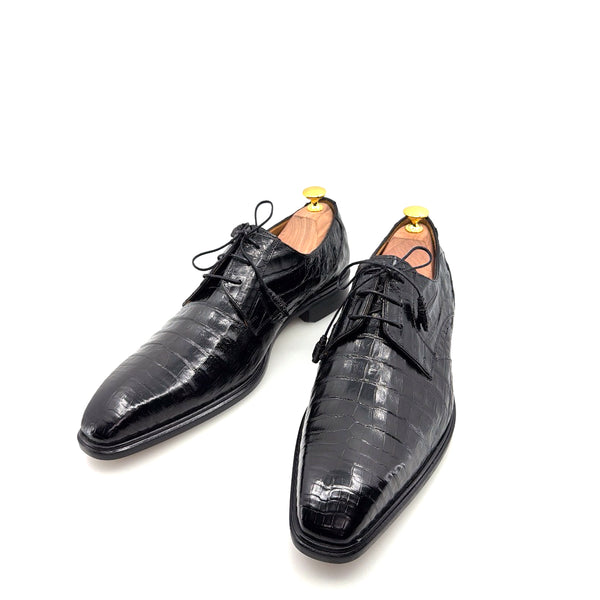 Mezlan "Beverly Hills" Crocodile Lace-Up Shoe Black