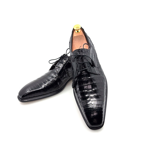 Mezlan "Beverly Hills" Crocodile Lace-Up Shoe Black