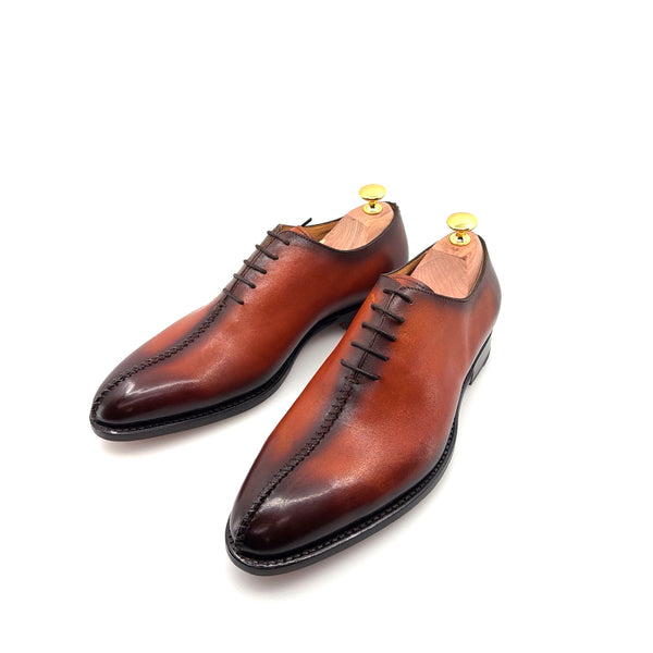 Ugo Vasare "Derrick" Burnished Calfskin Lace-Up Oxford Camel
