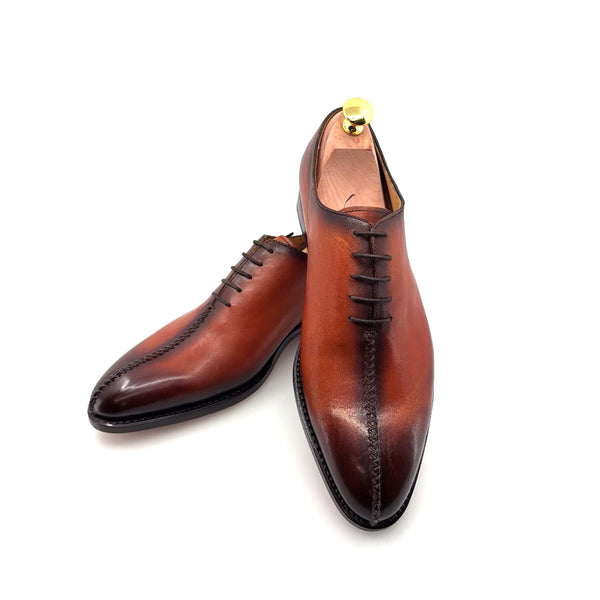 Ugo Vasare "Derrick" Burnished Calfskin Lace-Up Oxford Camel