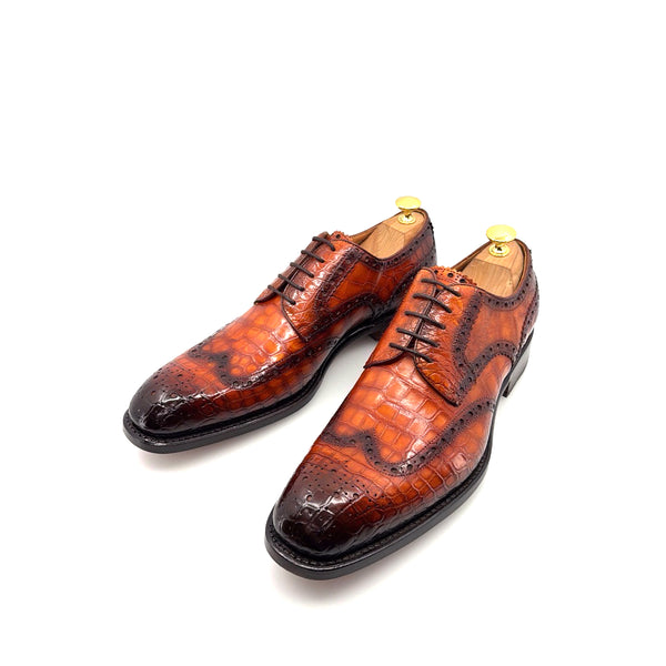 Ugo Vasare Alligator Lace-Up Oxford - Camel