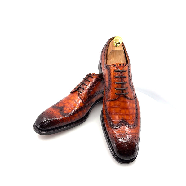Ugo Vasare Alligator Lace-Up Oxford - Camel