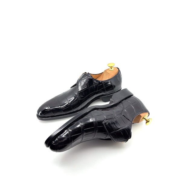 Ugo Vasare Alligator Monkstrap - Black