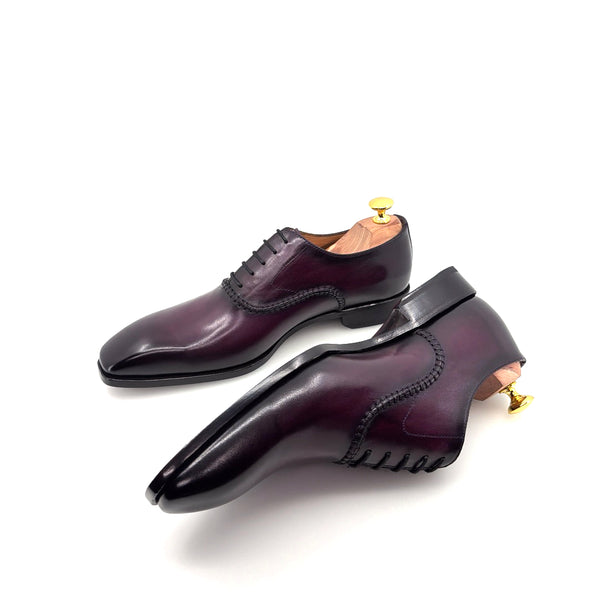 Ugo Vasare "Daniel" Burnished Calfskin Lace-Up Oxford Burgundy