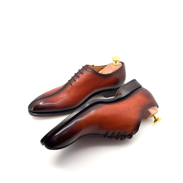 Ugo Vasare "Derrick" Burnished Calfskin Lace-Up Oxford Camel