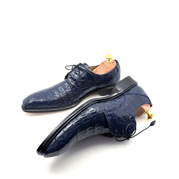 Mezlan "Beverly Hills" Crocodile Lace-Up Shoe Blue