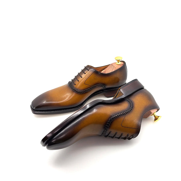 Ugo Vasare "Daniel" Burnished Calfskin Lace-Up Oxford Caramel