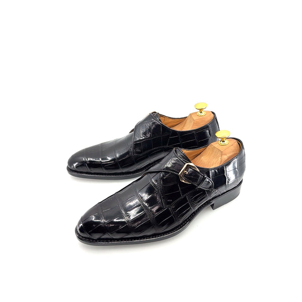 Ugo Vasare Alligator Monkstrap - Black