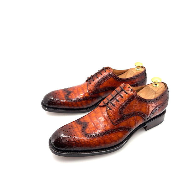 Ugo Vasare Alligator Lace-Up Oxford - Camel