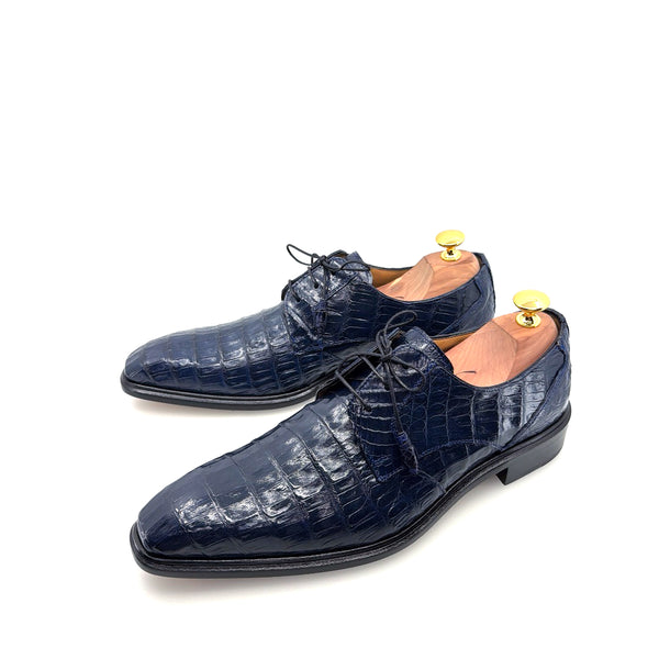 Mezlan "Beverly Hills" Crocodile Lace-Up Shoe Blue