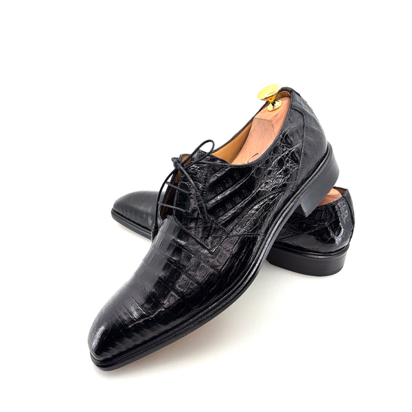 Mezlan "Beverly Hills" Crocodile Lace-Up Shoe Black