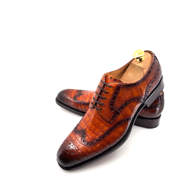 Ugo Vasare Alligator Lace-Up Oxford - Camel