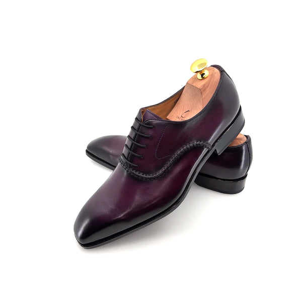 Ugo Vasare "Daniel" Burnished Calfskin Lace-Up Oxford Burgundy