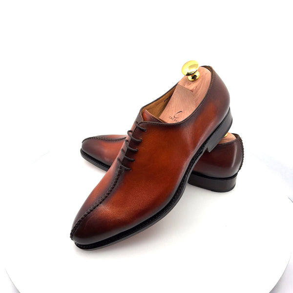 Ugo Vasare "Derrick" Burnished Calfskin Lace-Up Oxford Camel