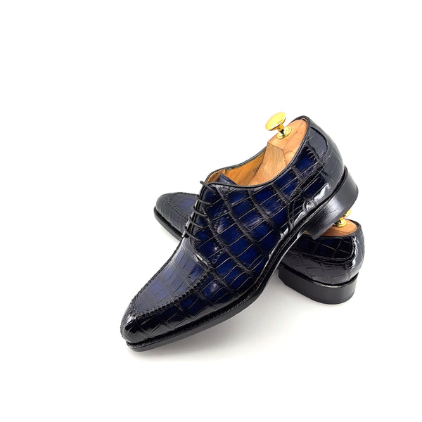 Ugo Vasare Alligator Lace-Up Shoe - Navy