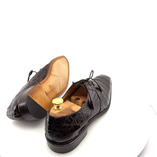 Mezlan "Beverly Hills" Crocodile Lace-Up Shoe Brown