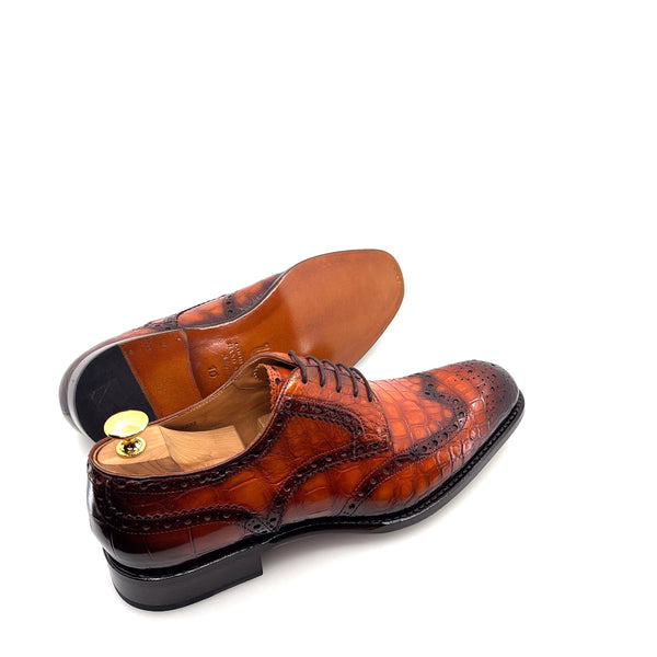 Ugo Vasare Alligator Lace-Up Oxford - Camel