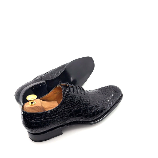 Ugo Vasare Alligator Lace-Up Oxford - Black