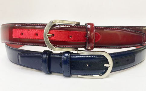 C Collection Leather/Velvet Belt - Red