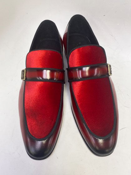 C Collection Leather/Velvet Belt - Red