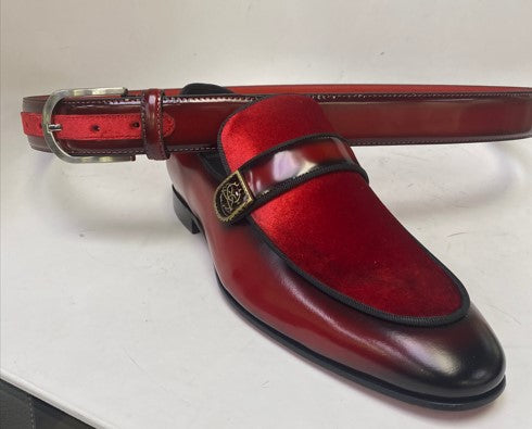 C Collection Leather/Velvet Belt - Red