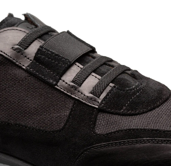 Mezlan Riumar Suede/Linen Sneaker - Black